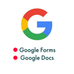 a big letter G for Google and underneath bullet points with Google Forms and Google Docs