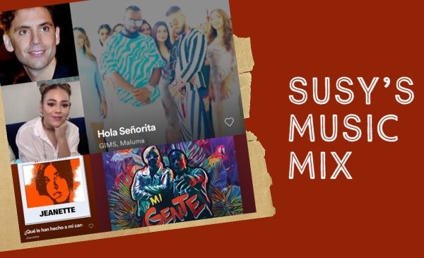 Susy's Music Mix collage includes Jeannette, J Balvin, GIMS, and Maluma