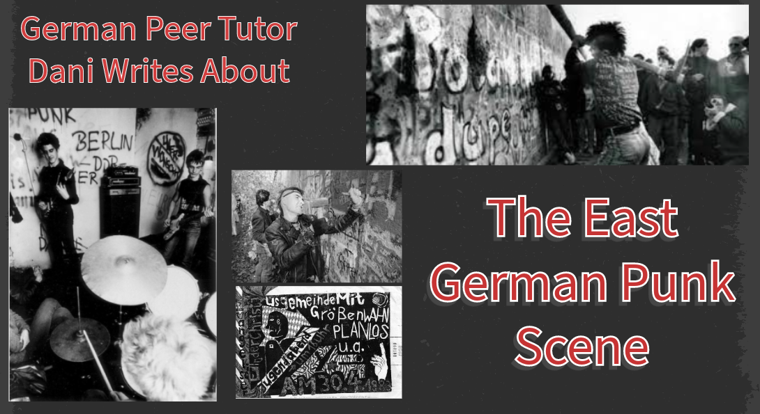 German tutor Dani Writes about the East German Punk Scene. Pictured are several photographs of punks and their activity from the 1970s to the 1980s