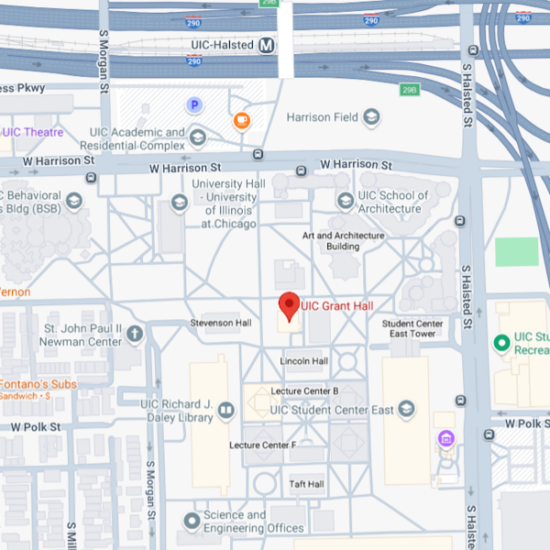 map showing location of Grant Hall on UIC campus