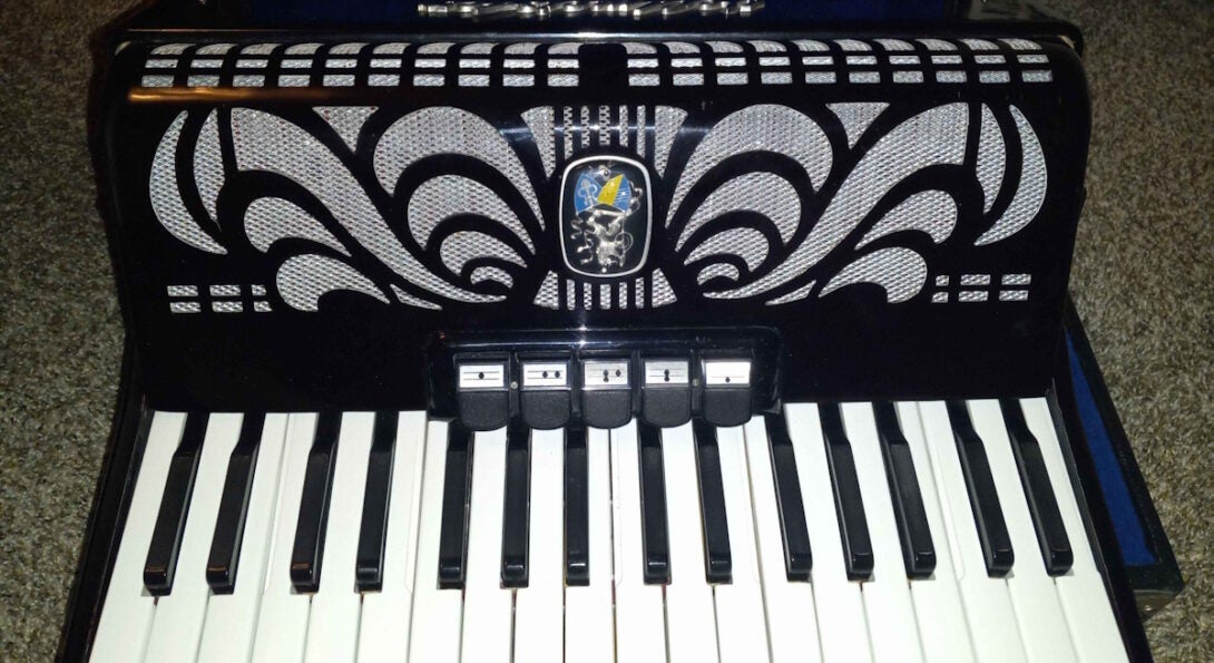 Strahinja's black accordion with silver detailing