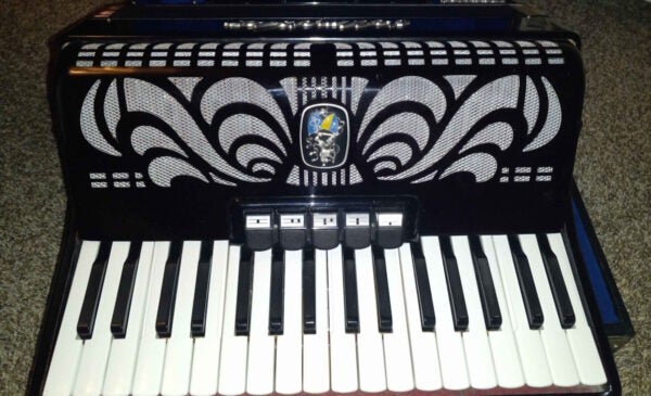 Strahinja's black accordion with silver detailing