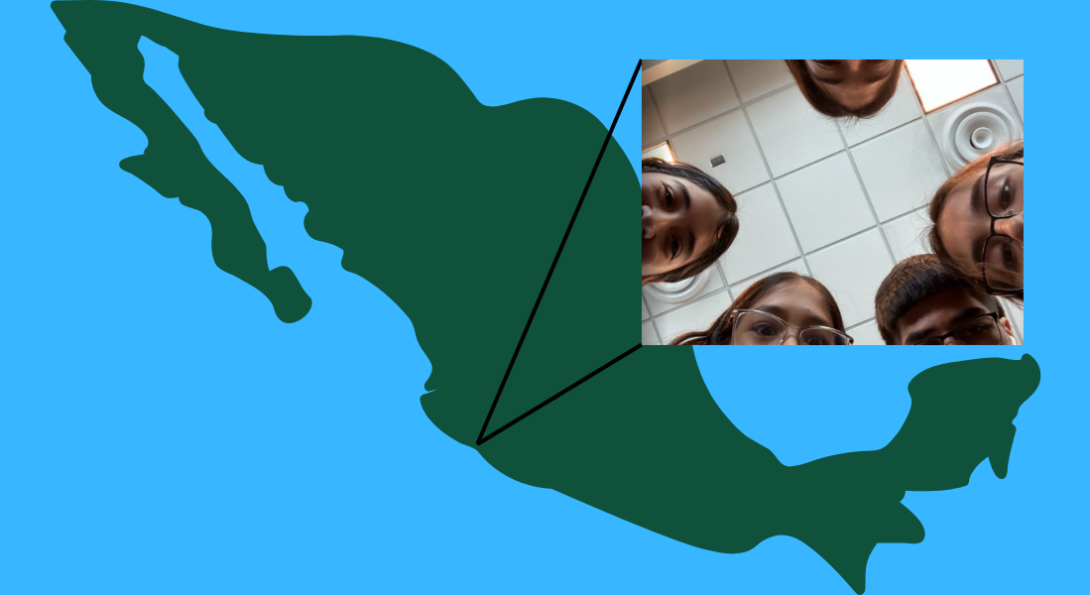 photo of Zaira and siblings laid over a map of Mexico