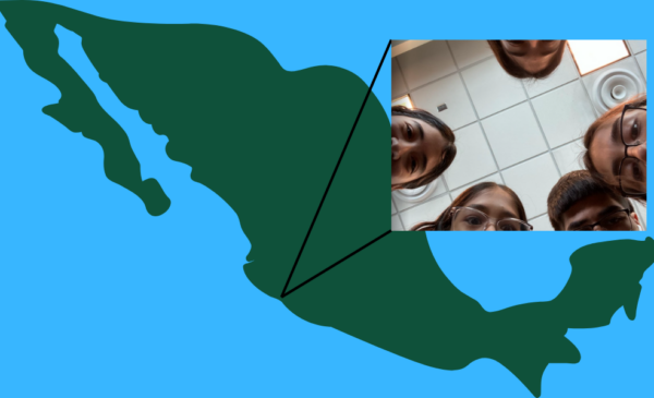 photo of Zaira and siblings laid over a map of Mexico