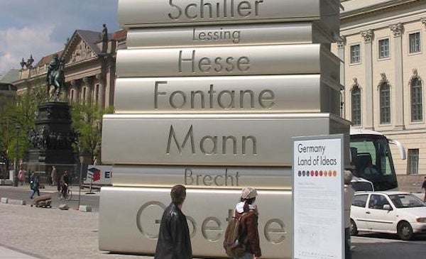 sculpture of books with with german authors' names