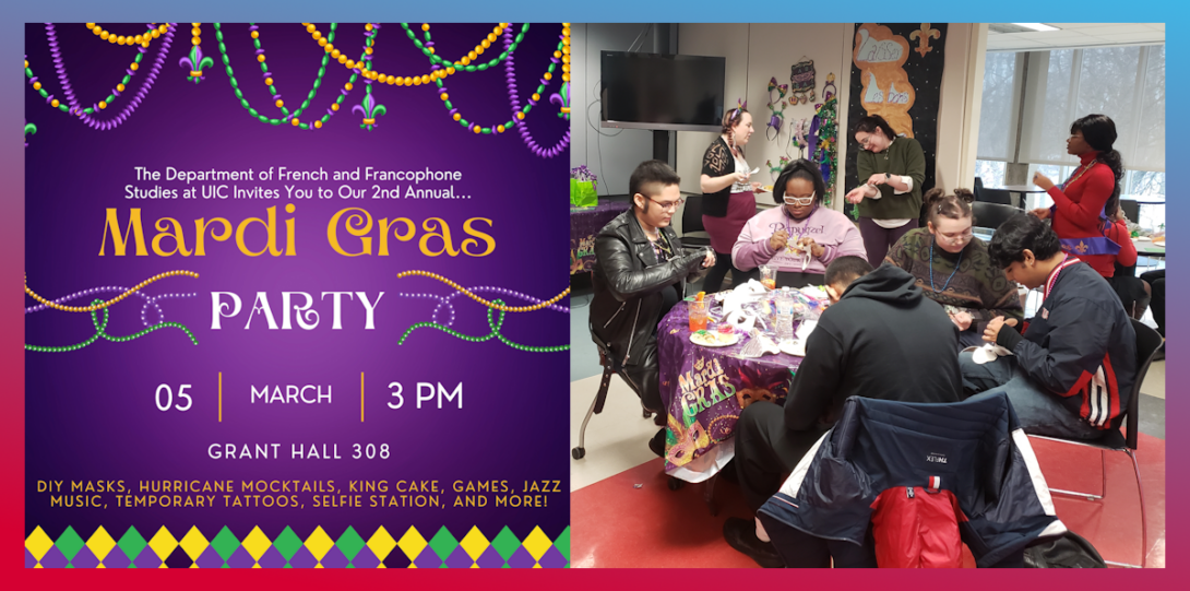 Food, decorations, arts, and crafts at mardi gras in GH 308